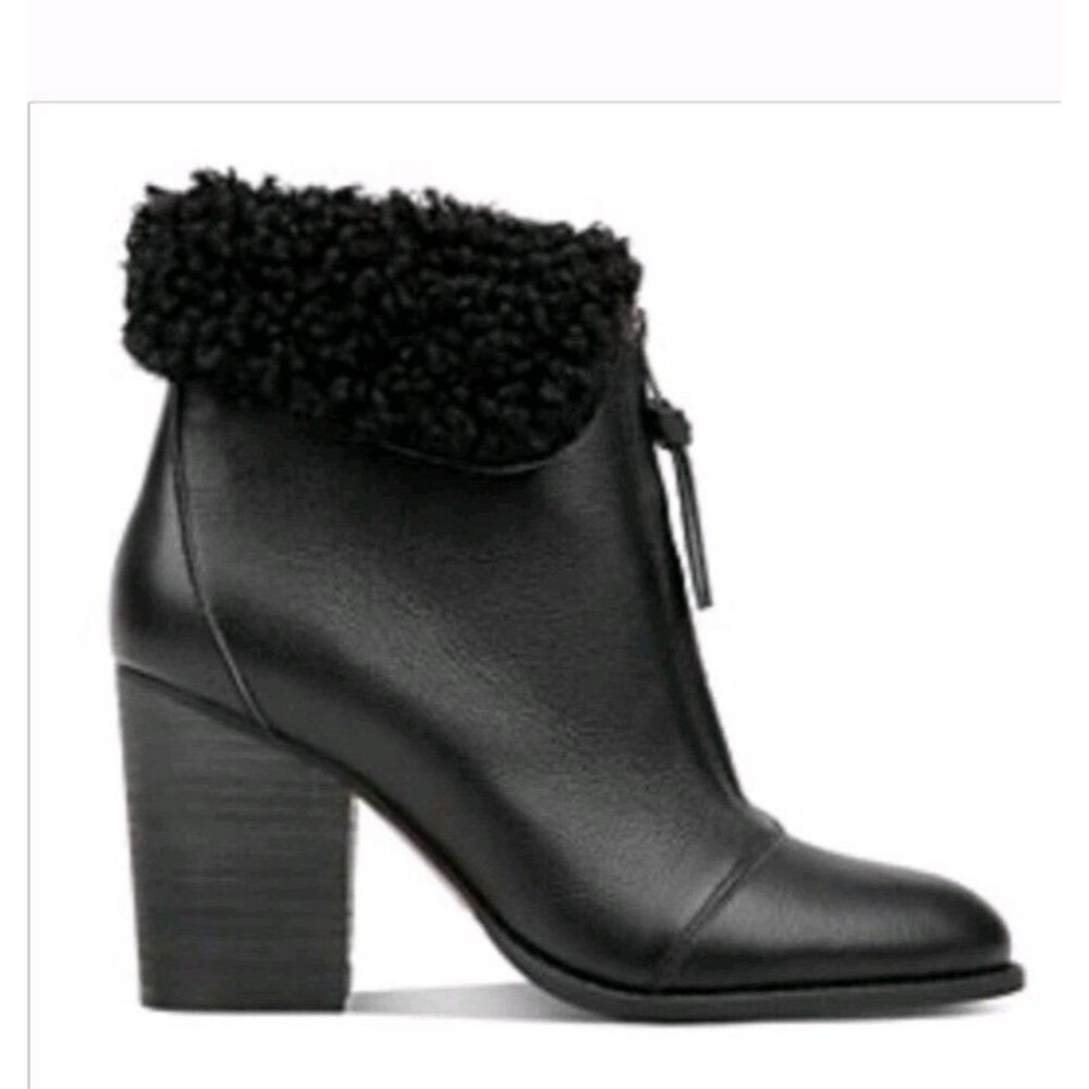 New Splendid Kiley Black Leather Shearling Bootie 8